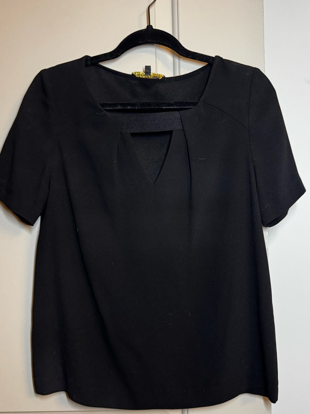 Maje Black Short-Sleeve Top with Front Keyhole